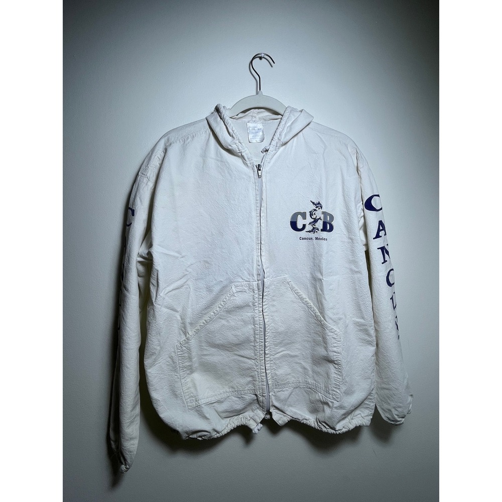 Vintage Cancun Mexico Dolphin Zip Up Hoodie White Creaciones LOL-BE